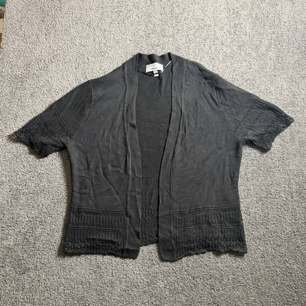 Signature by Robbie Bee Black Short Sleeve Open Front Cardigan Petite Medium